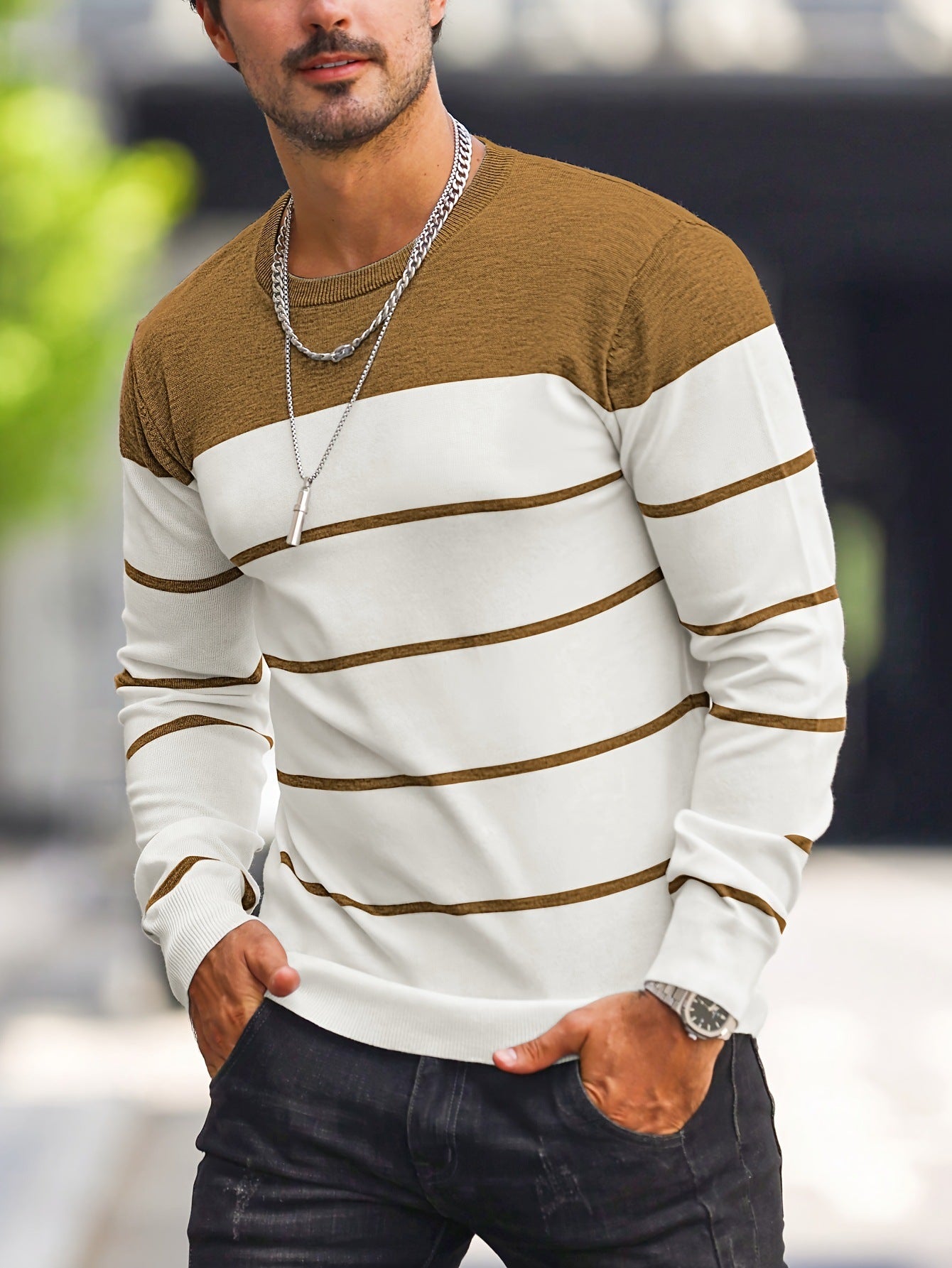 Men’s Knitted Crew-Neck Casual Sweatshirt