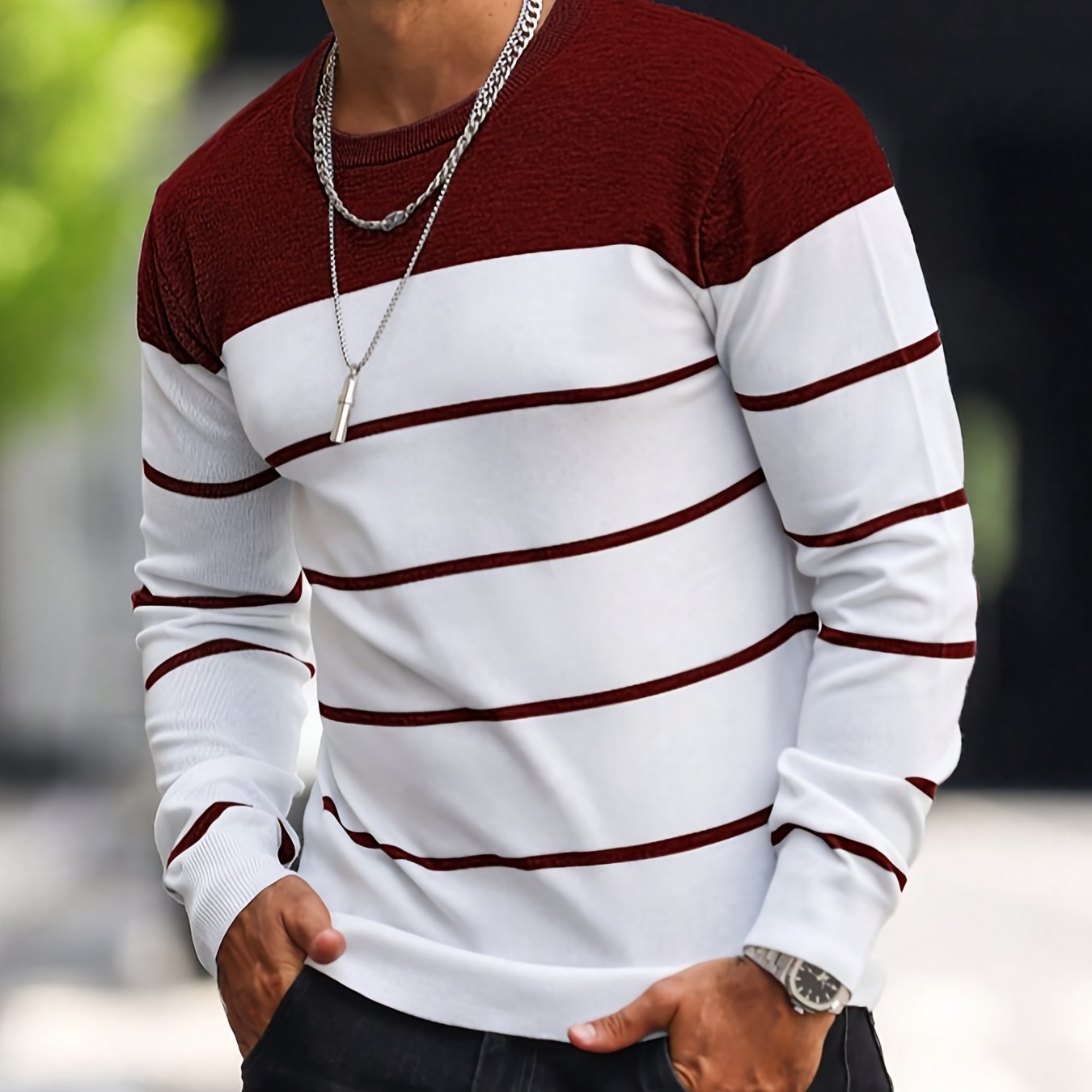 Men’s Knitted Crew-Neck Casual Sweatshirt
