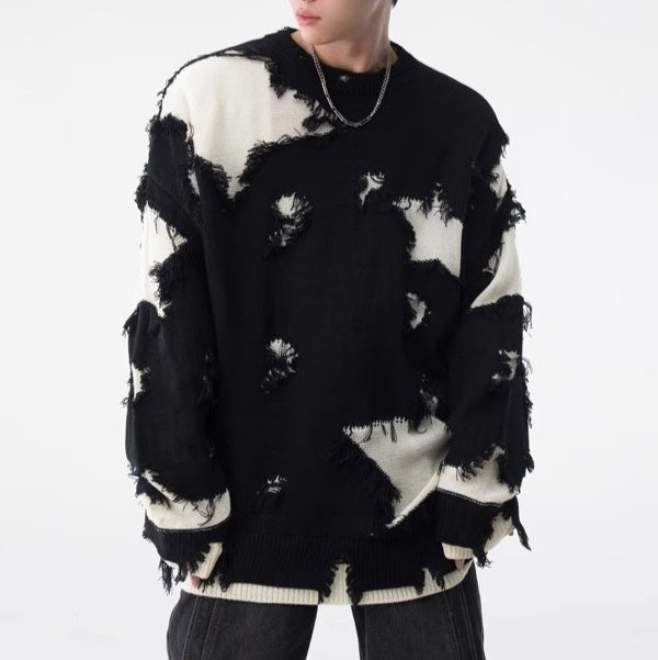 Loose-Hem Irregular-Hole Sweater for Men