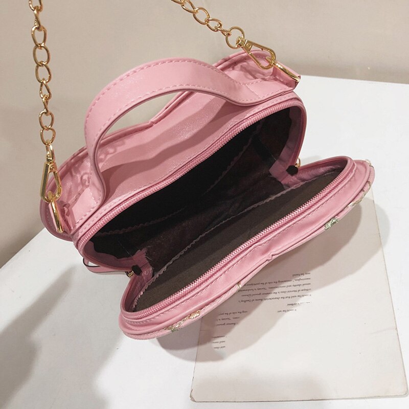 Lace peach heart lock women bag shoulder bag