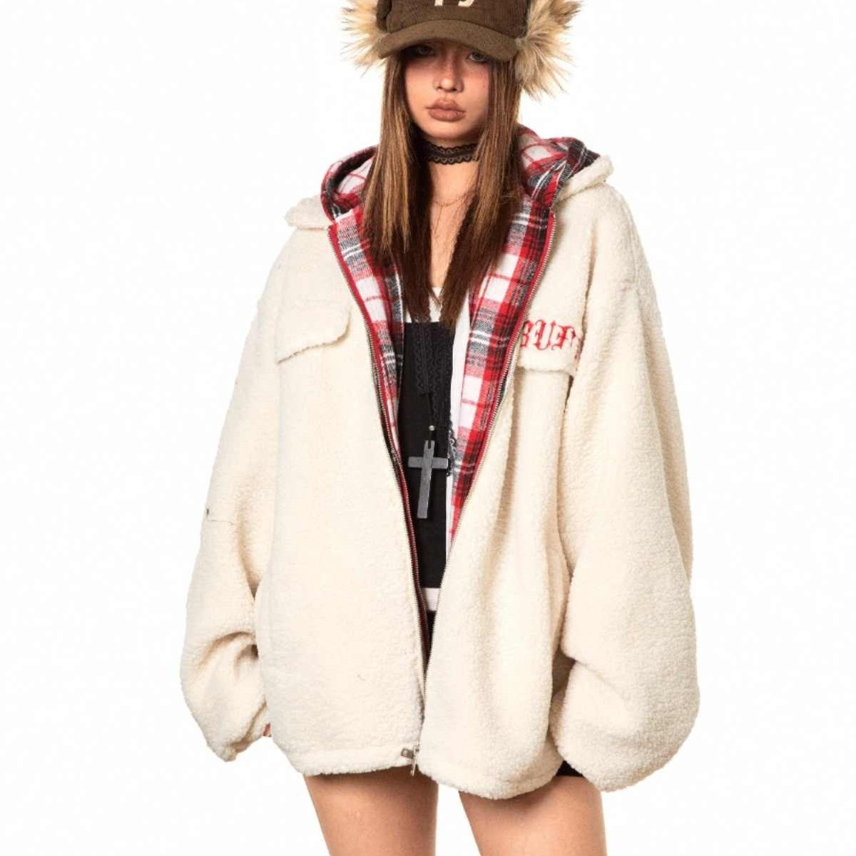 Retro Contrast-Color Hooded Cold-Proof Coat