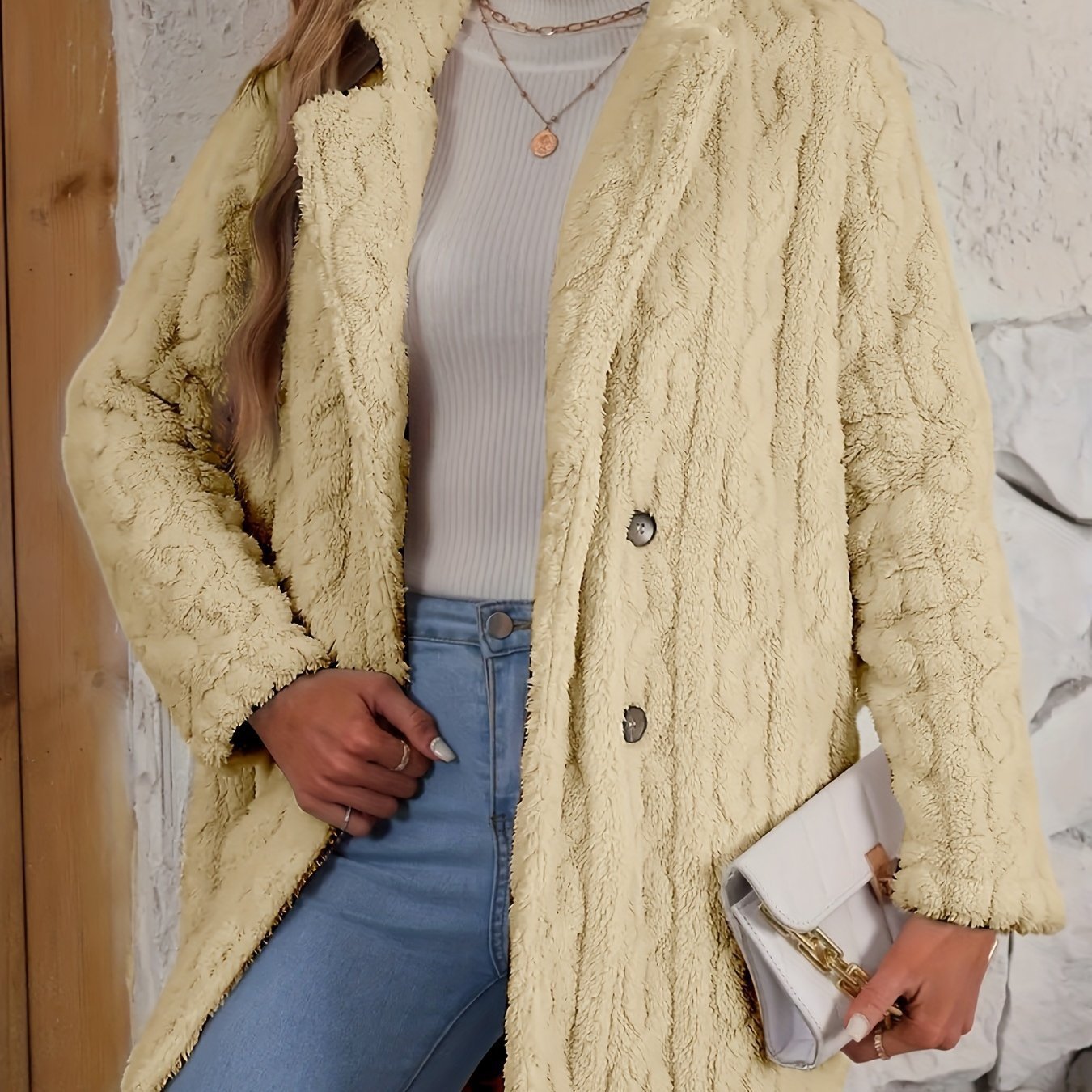 Insulated Double-Breasted Mid-Length Suit-Collar Coat