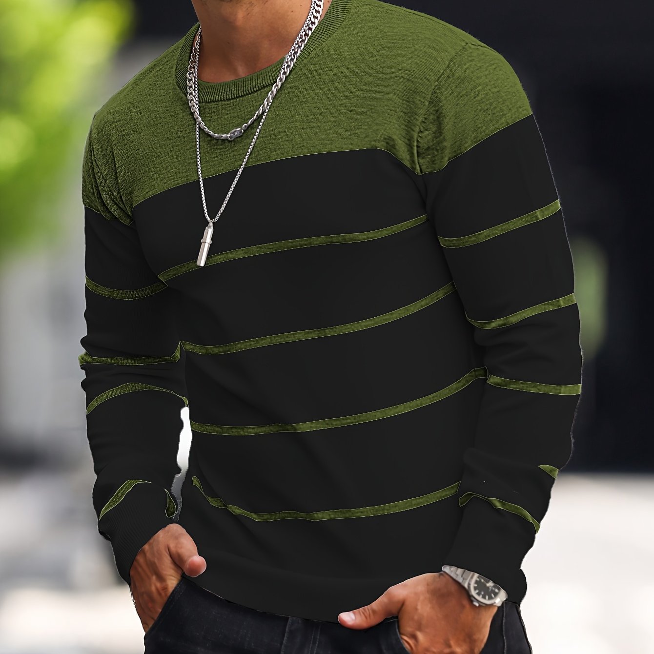 Men’s Knitted Crew-Neck Casual Sweatshirt