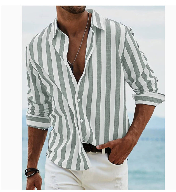 Polo Collar Stripes Shirt Loose