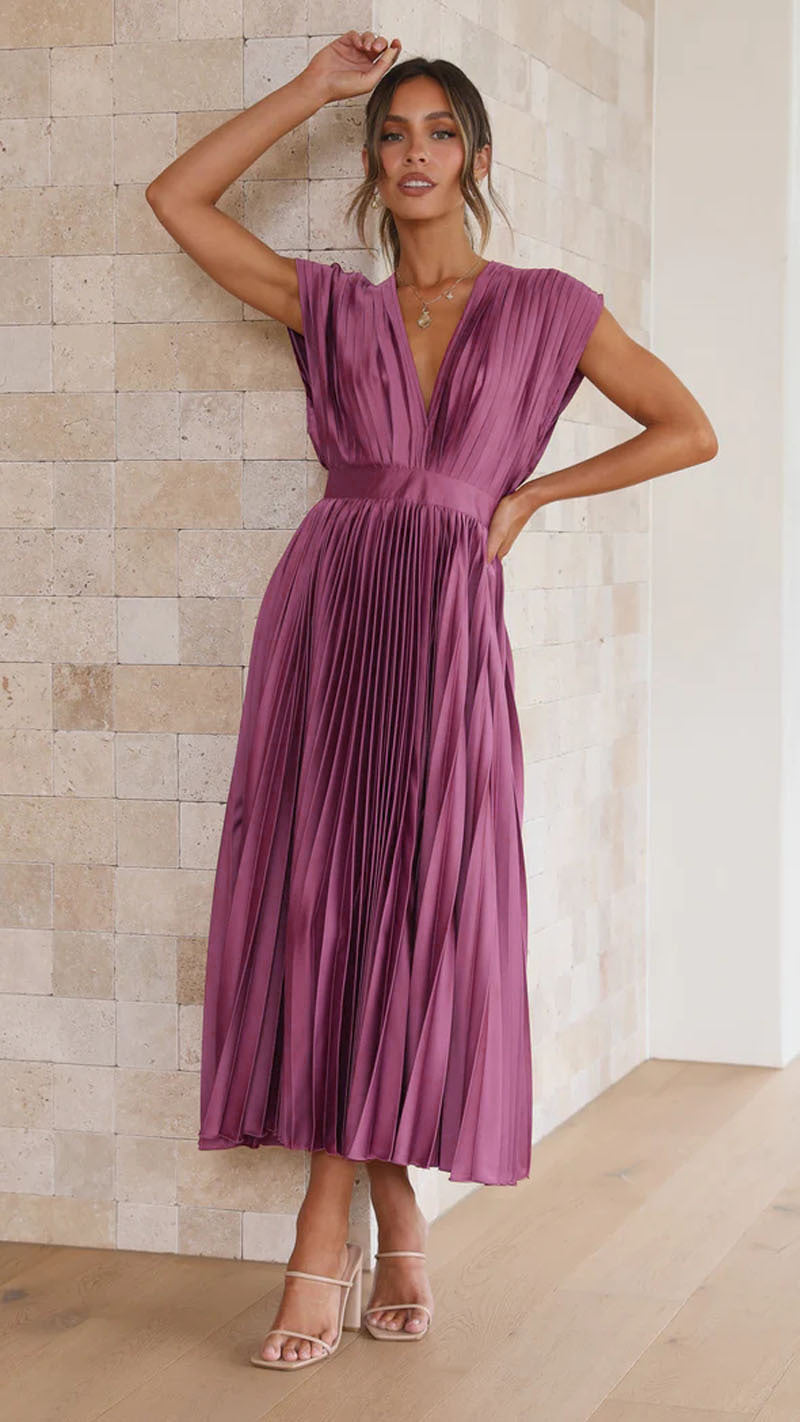 Summer V-Neck Pleated Dress