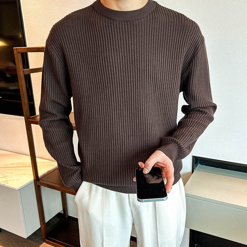 Thick Ribbed Round-Neck Sweater for Men