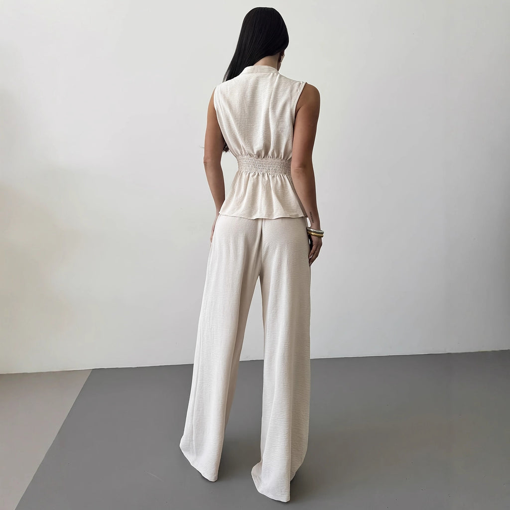 Lace-Up V-Neck Vest & Pants Two-Piece Set