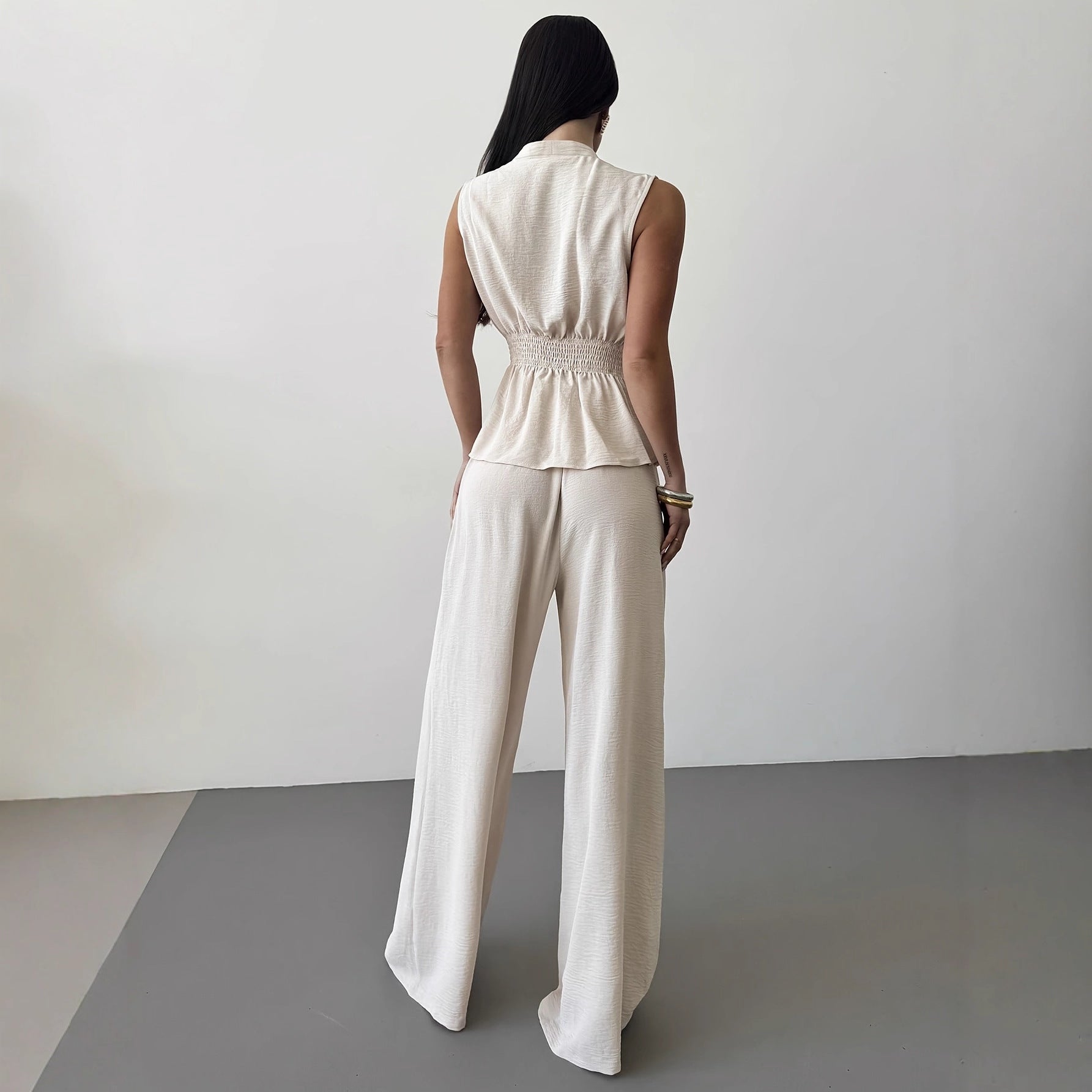 Lace-Up V-Neck Vest & Pants Two-Piece Set