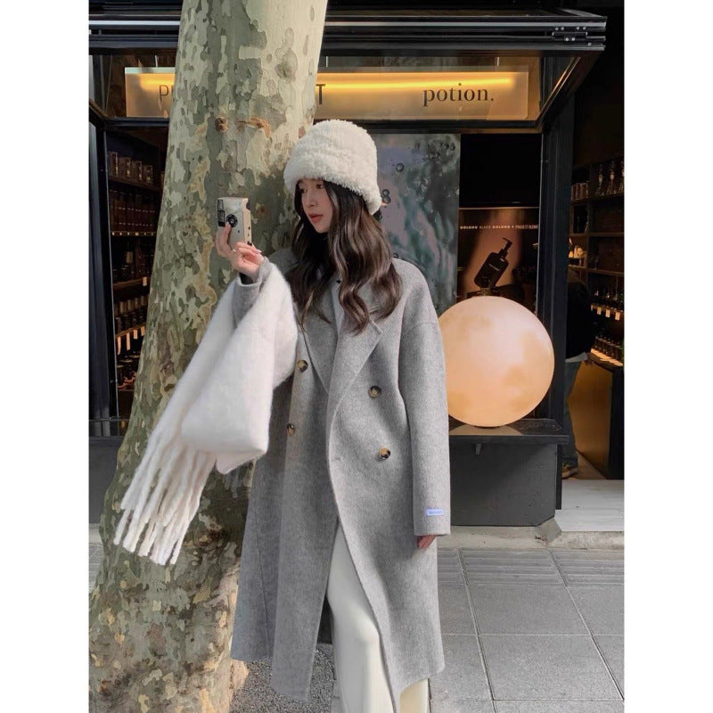 Western-Style Double-Faced Wool Coat for Women