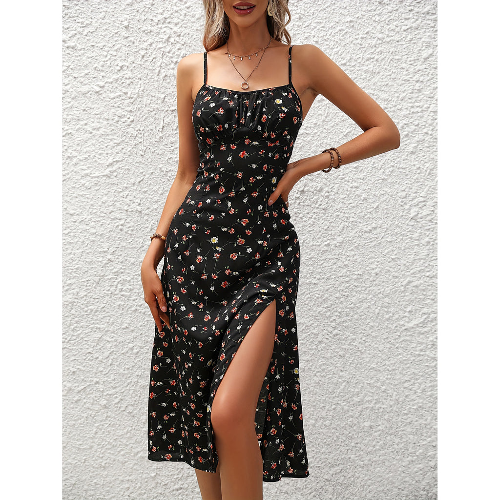 Polka Dot Split Maxi Dress with Straps
