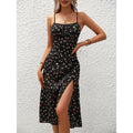 Polka Dot Split Maxi Dress with Straps