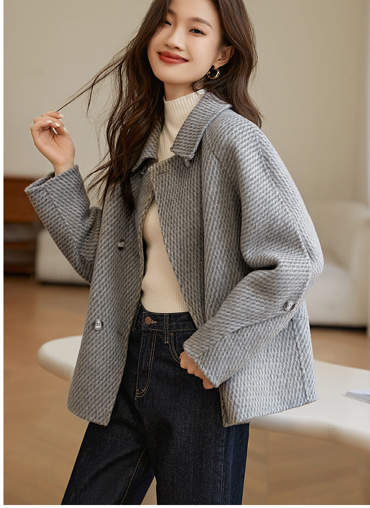 Pineapple-Pattern Wool Coat for Women
