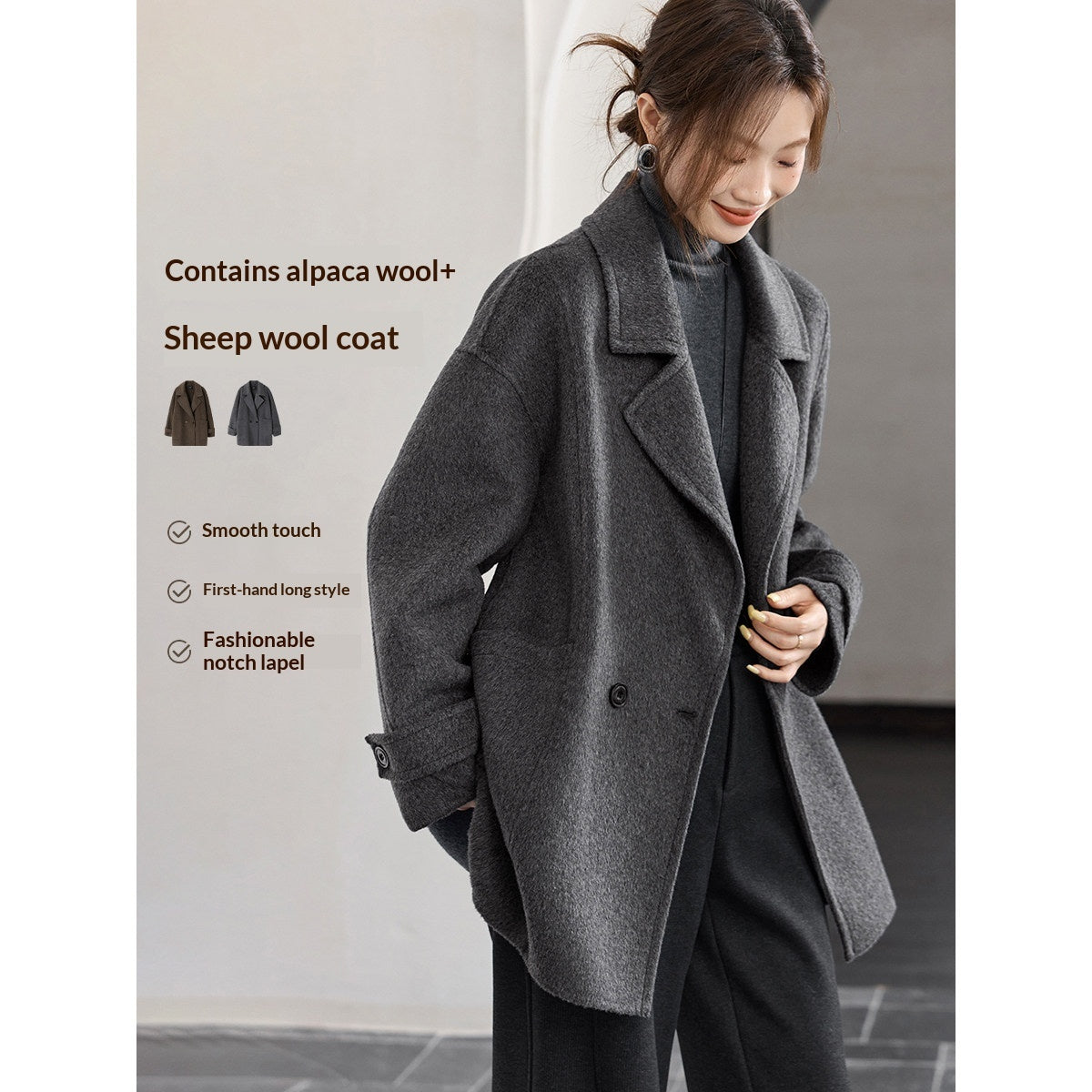 Classic Long Double-Faced Wool Coat in Old Money Style