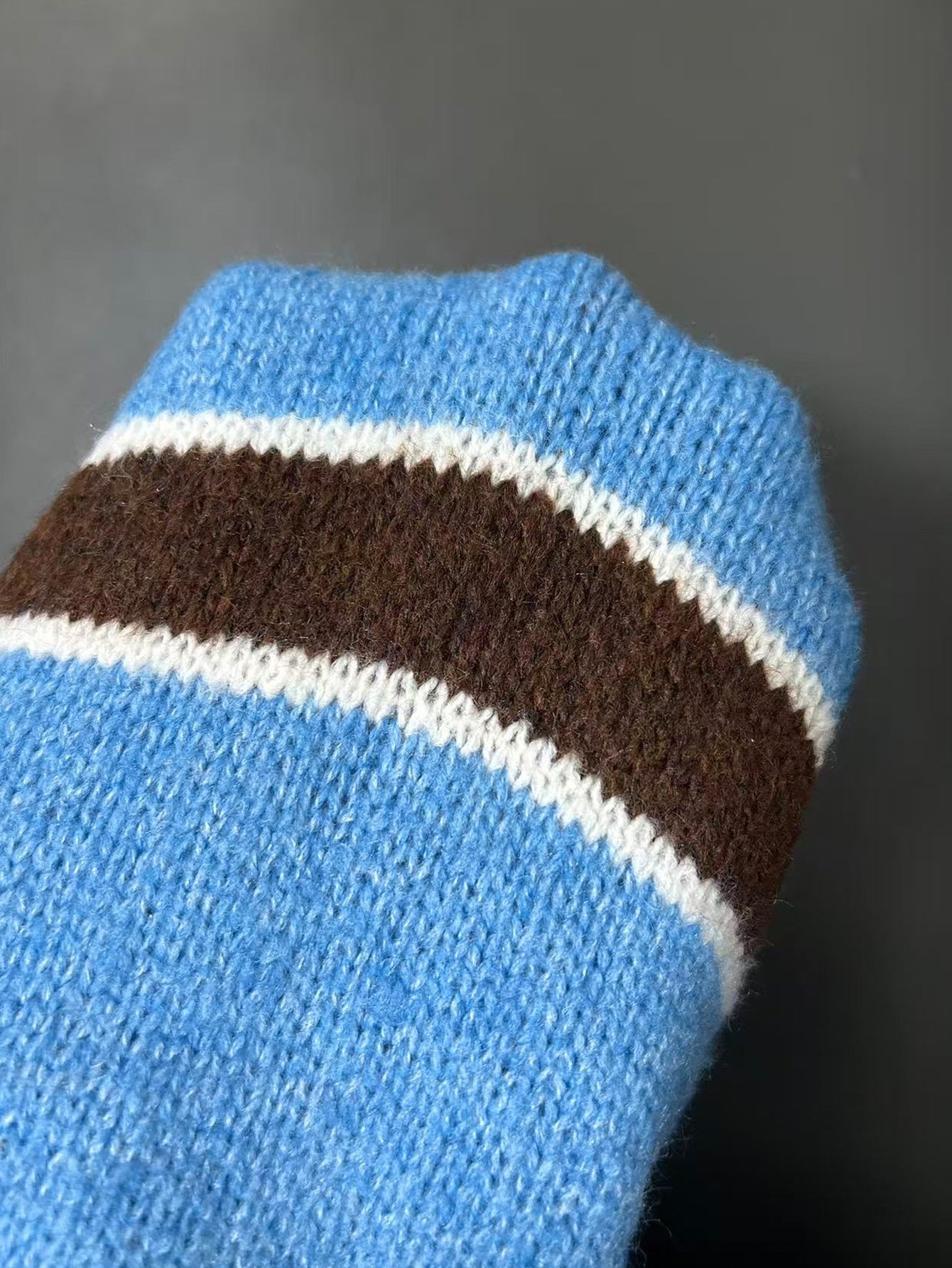 Vintage Striped Polo-Neck Knit Sweater for Women