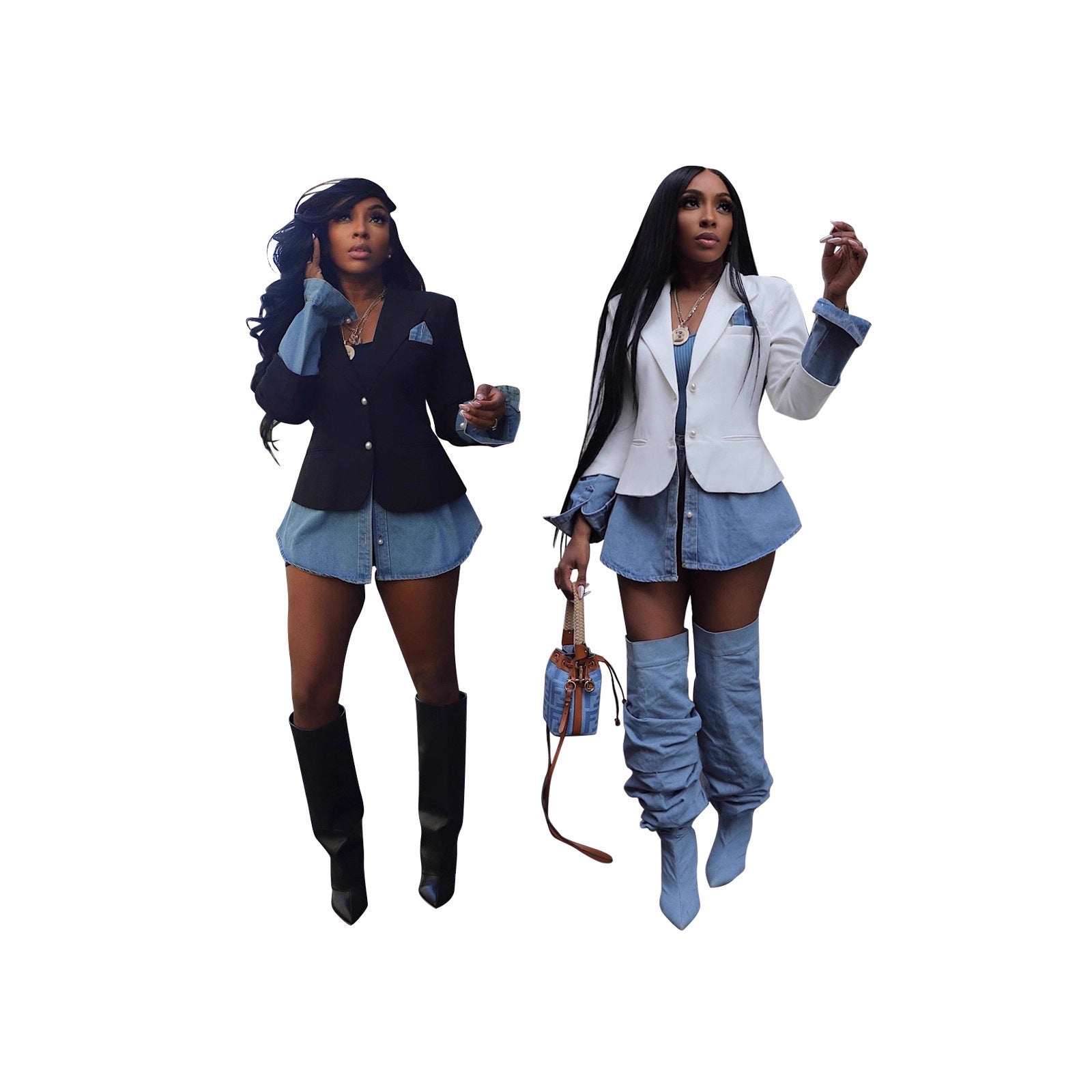 Casual Patchwork Denim Blazer for Women