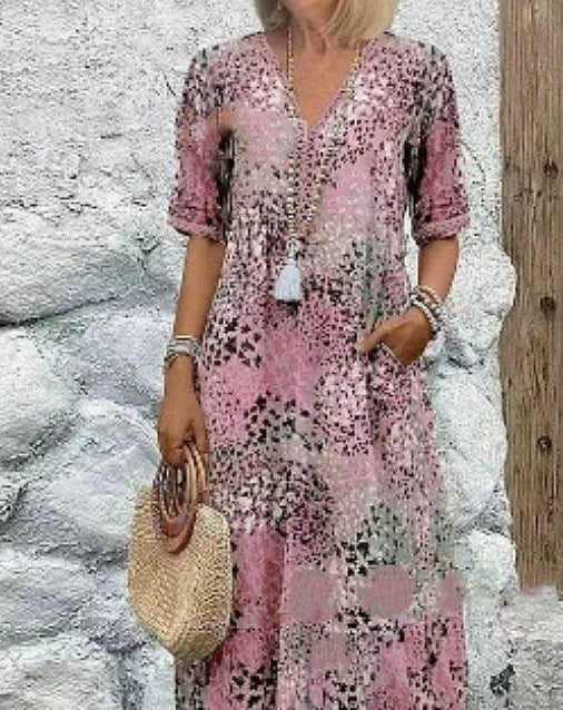 Summer V-Neck Half-Sleeve Dress