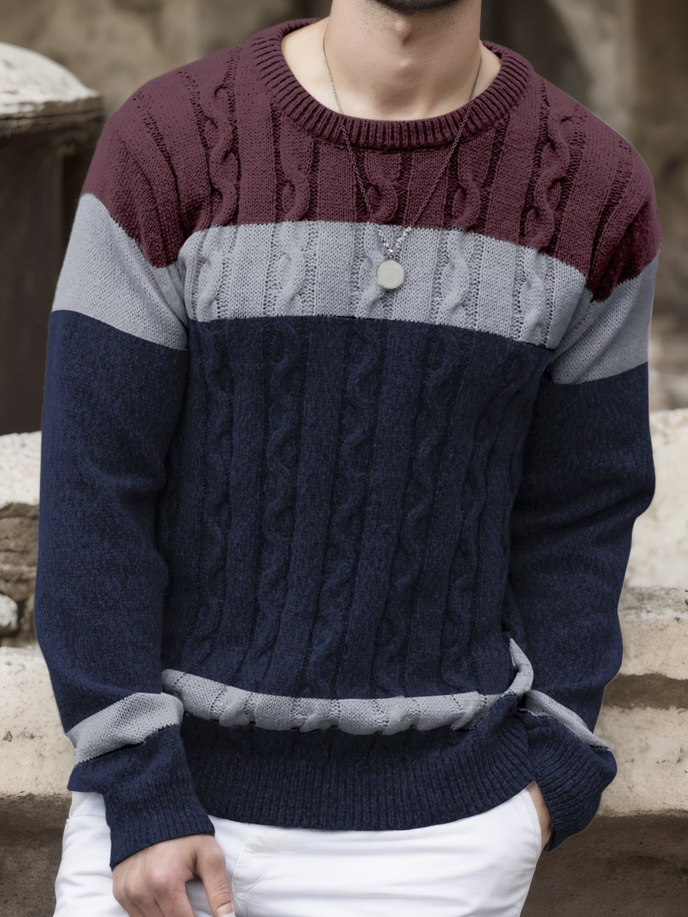 Color-Block Crew-Neck Pullover for Men