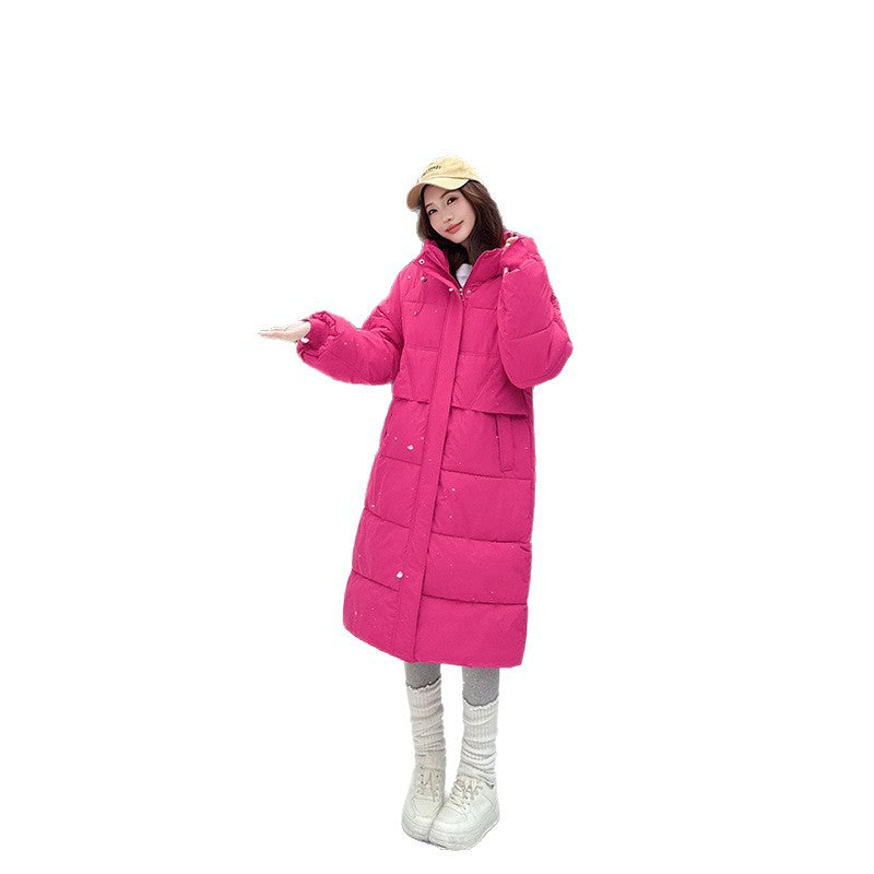 Relaxed-Fit Hooded Long Cotton Coat for Women