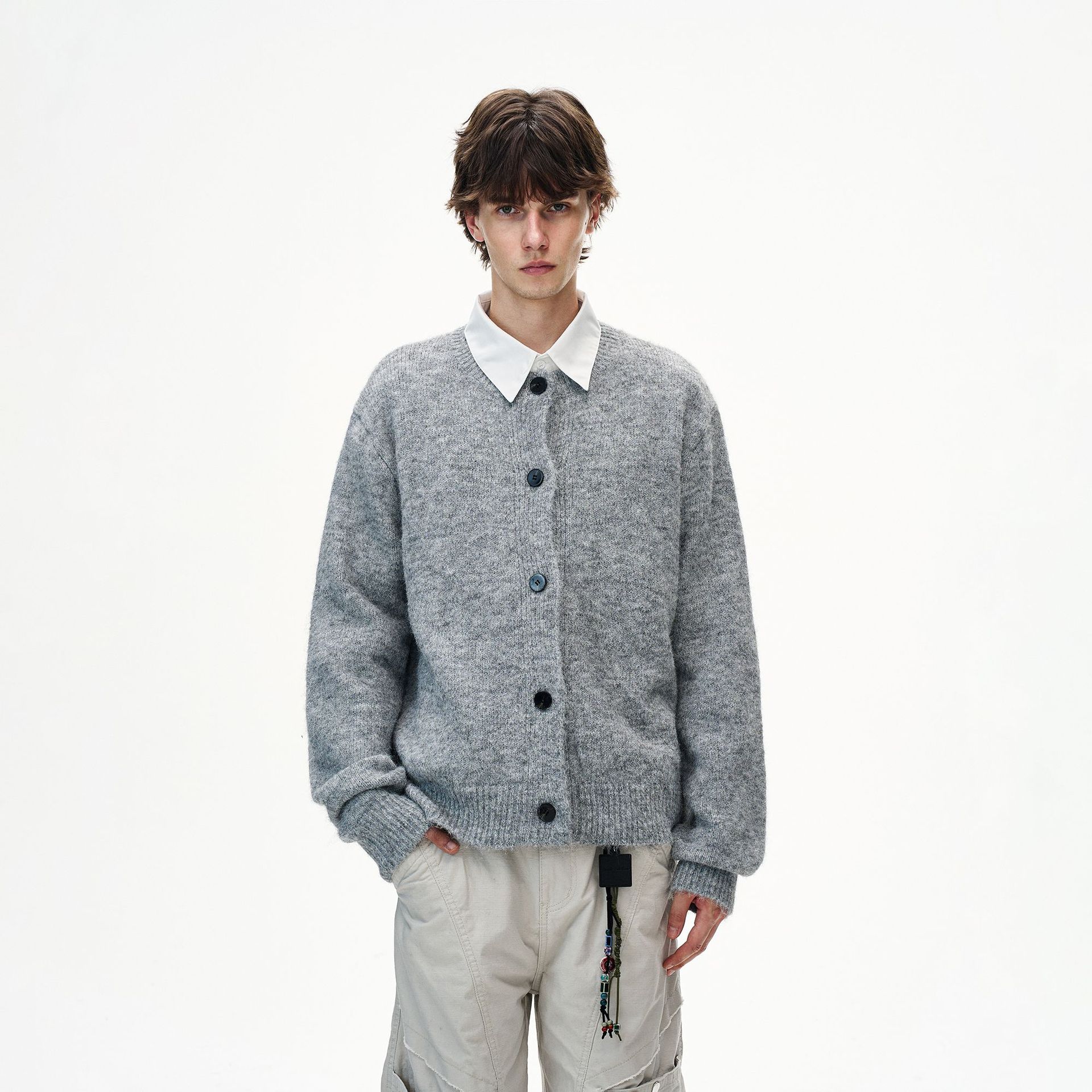 American-Style V-Neck Cardigan Sweater for Men