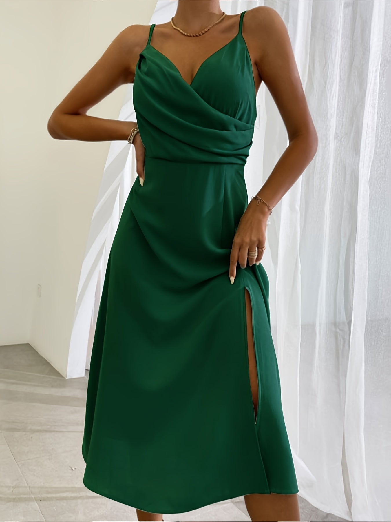 V-Neck Slit Sling Dress