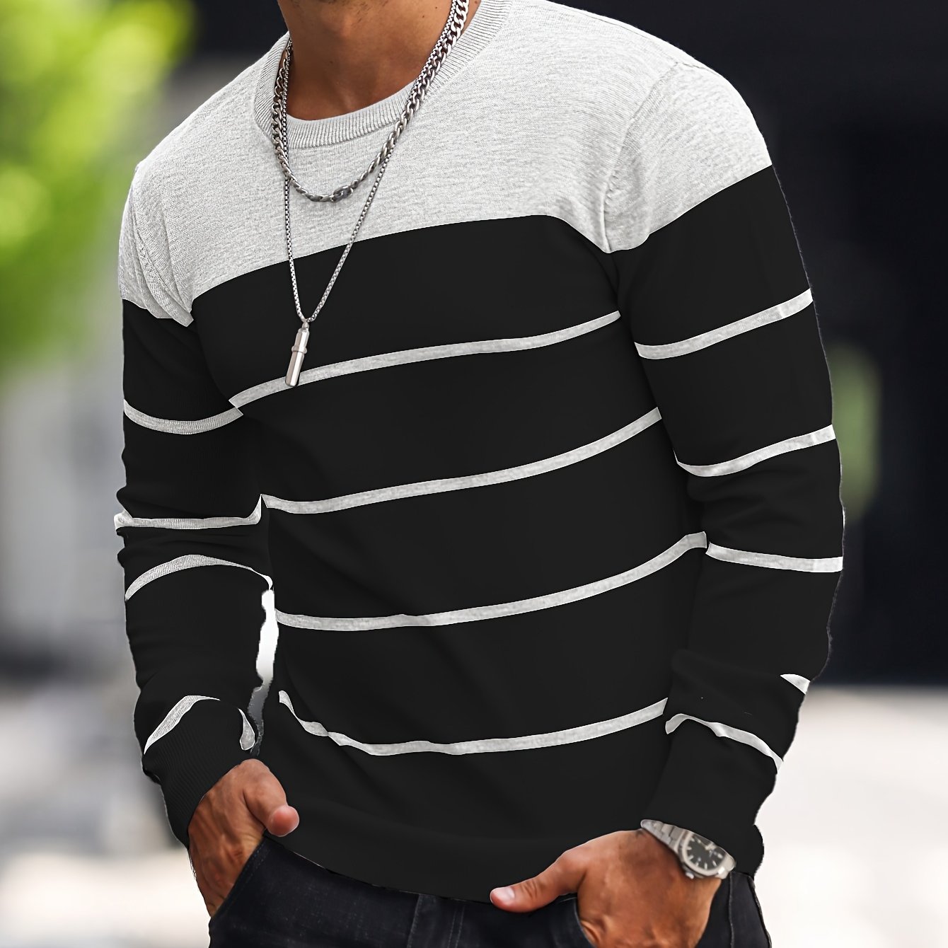 Men’s Knitted Crew-Neck Casual Sweatshirt