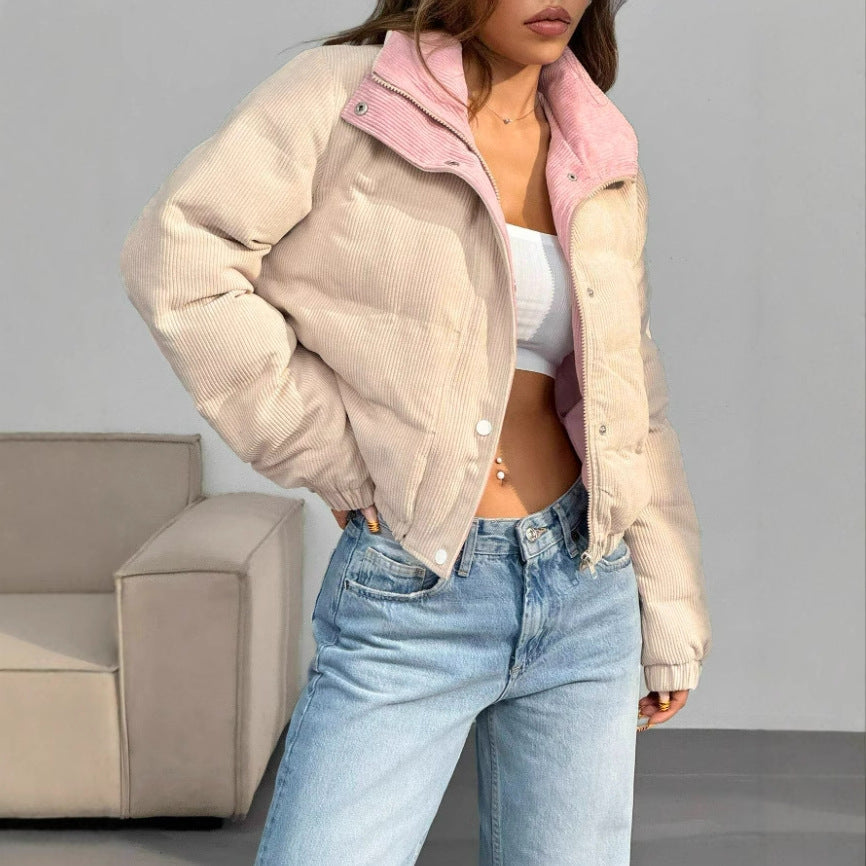 Women's Corduroy Line Cotton Collar Coat Cold-proof