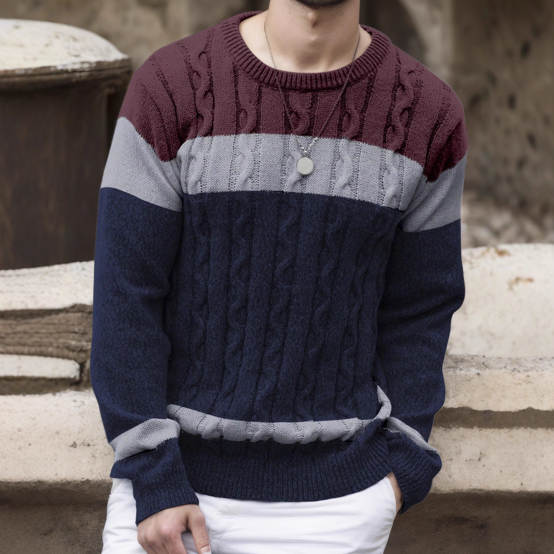 Color-Block Crew-Neck Pullover for Men