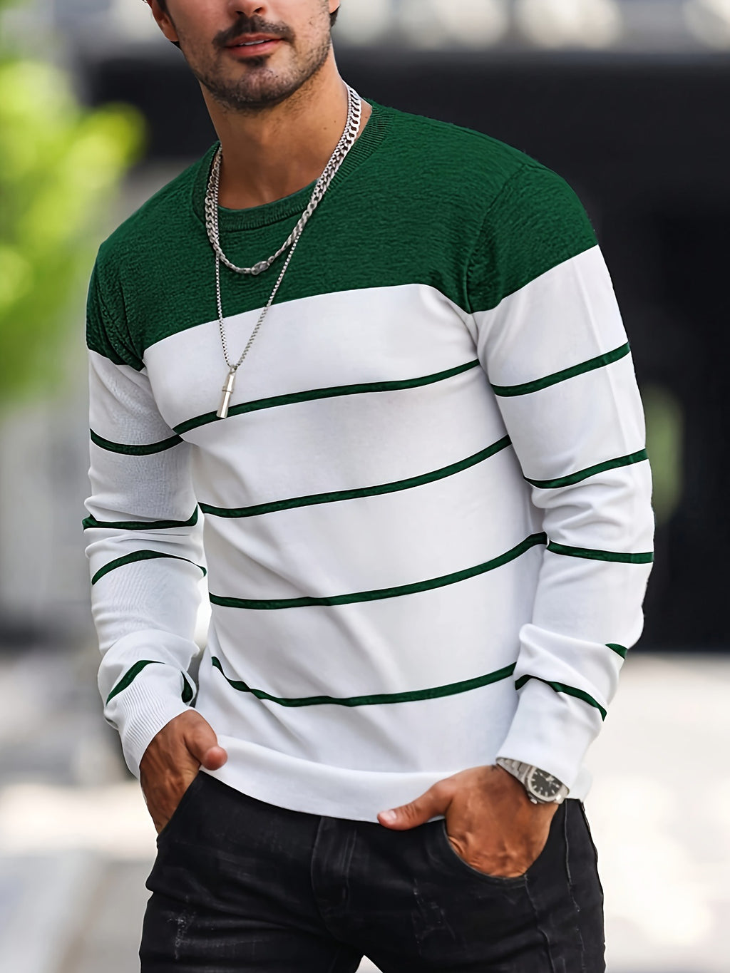 Men’s Knitted Crew-Neck Casual Sweatshirt