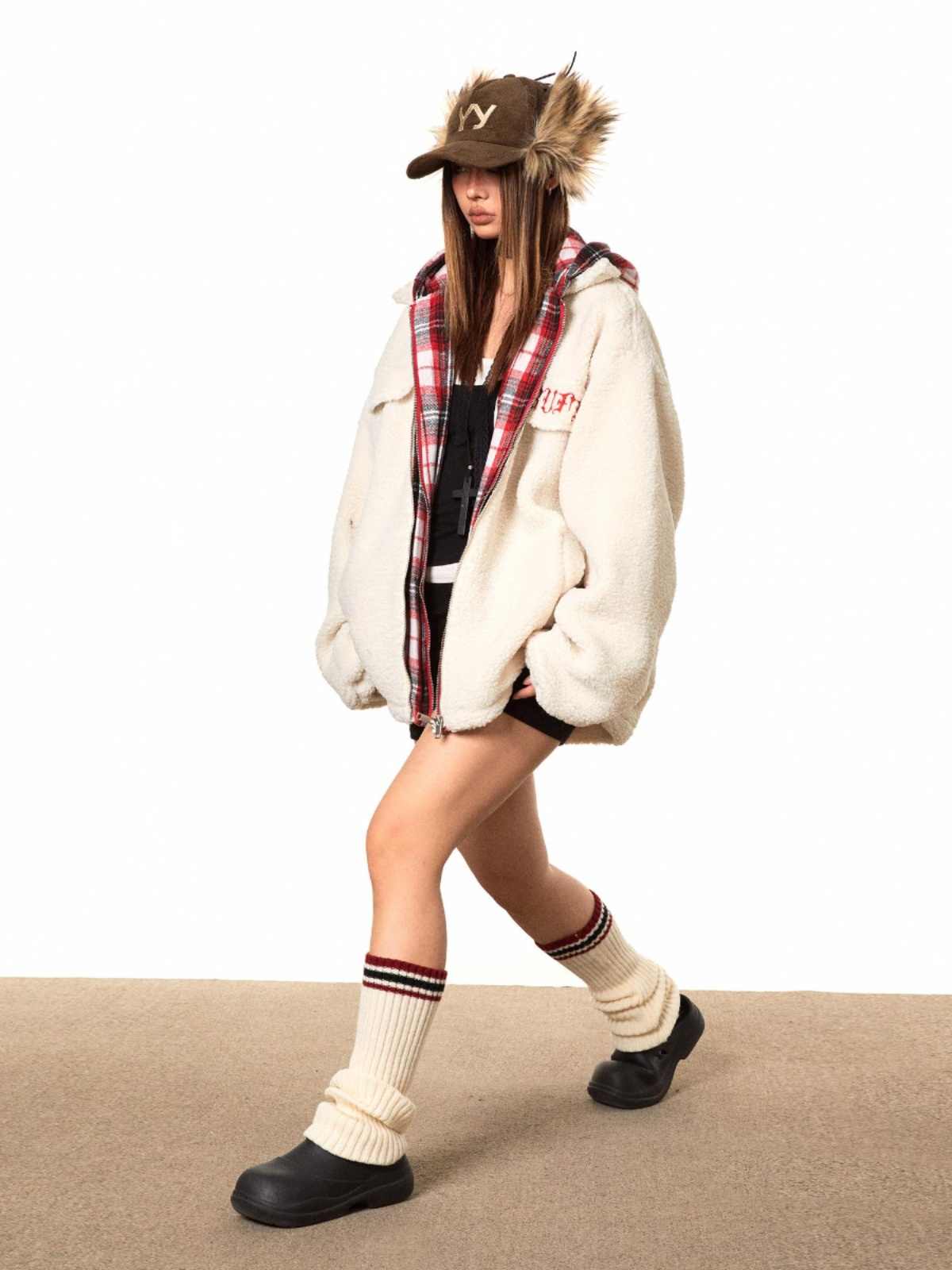 Retro Contrast-Color Hooded Cold-Proof Coat