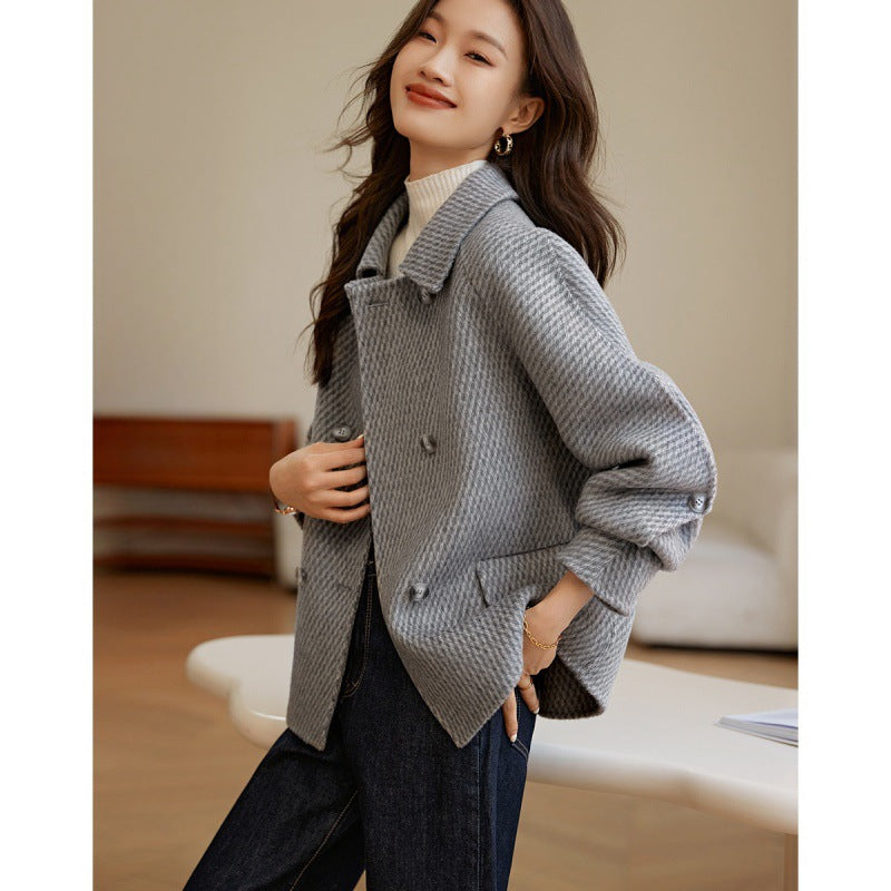 Pineapple-Pattern Wool Coat for Women