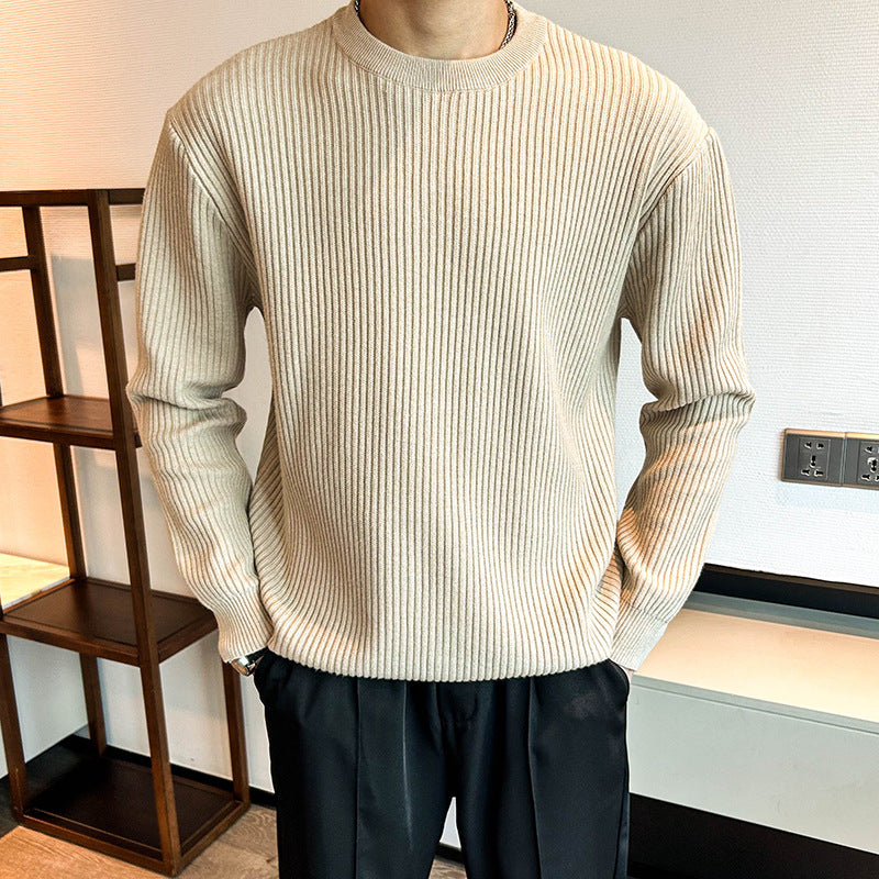 Thick Ribbed Round-Neck Sweater for Men