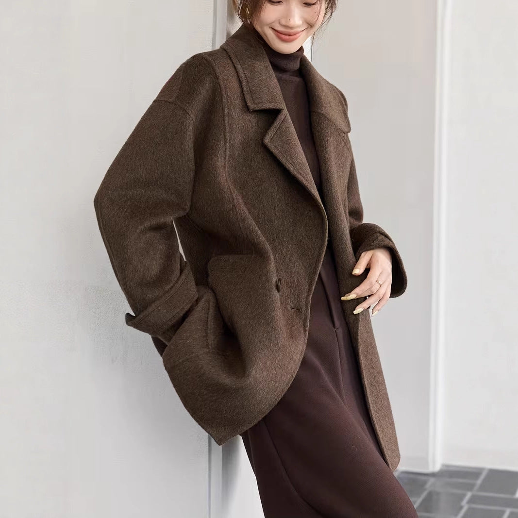 Classic Long Double-Faced Wool Coat in Old Money Style