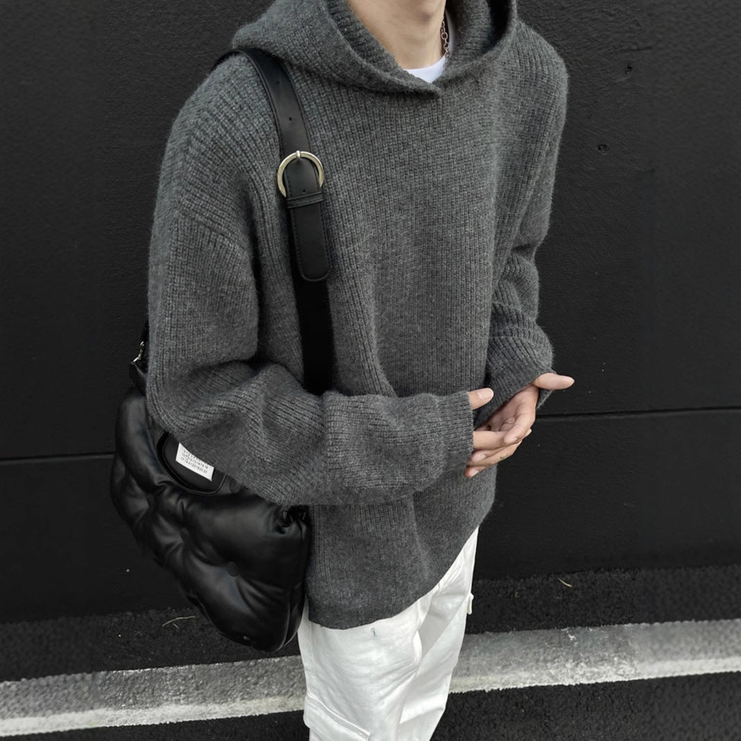 Laid-Back Loose-Fit Hooded Knit Sweater for Men