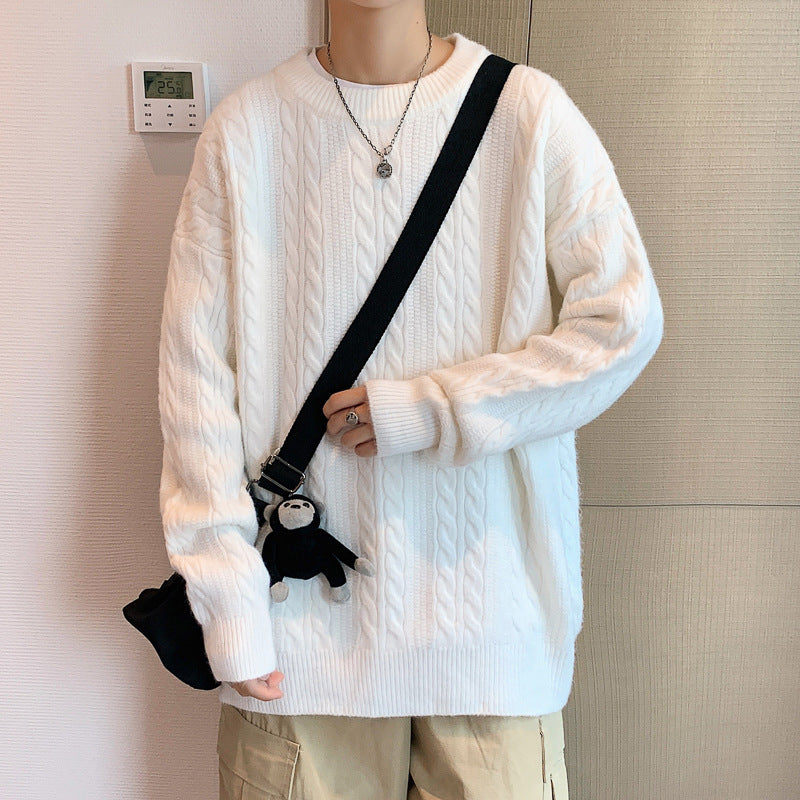 Mens Cable Knit Crew Neck Sweater