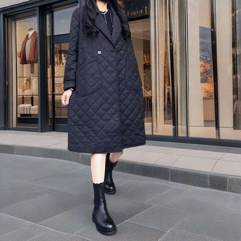 Quilted Diamond-Pattern Padded Cotton Coat