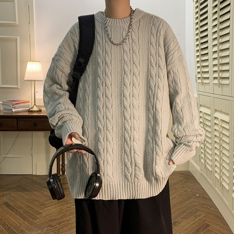 Mens Cable Knit Crew Neck Sweater