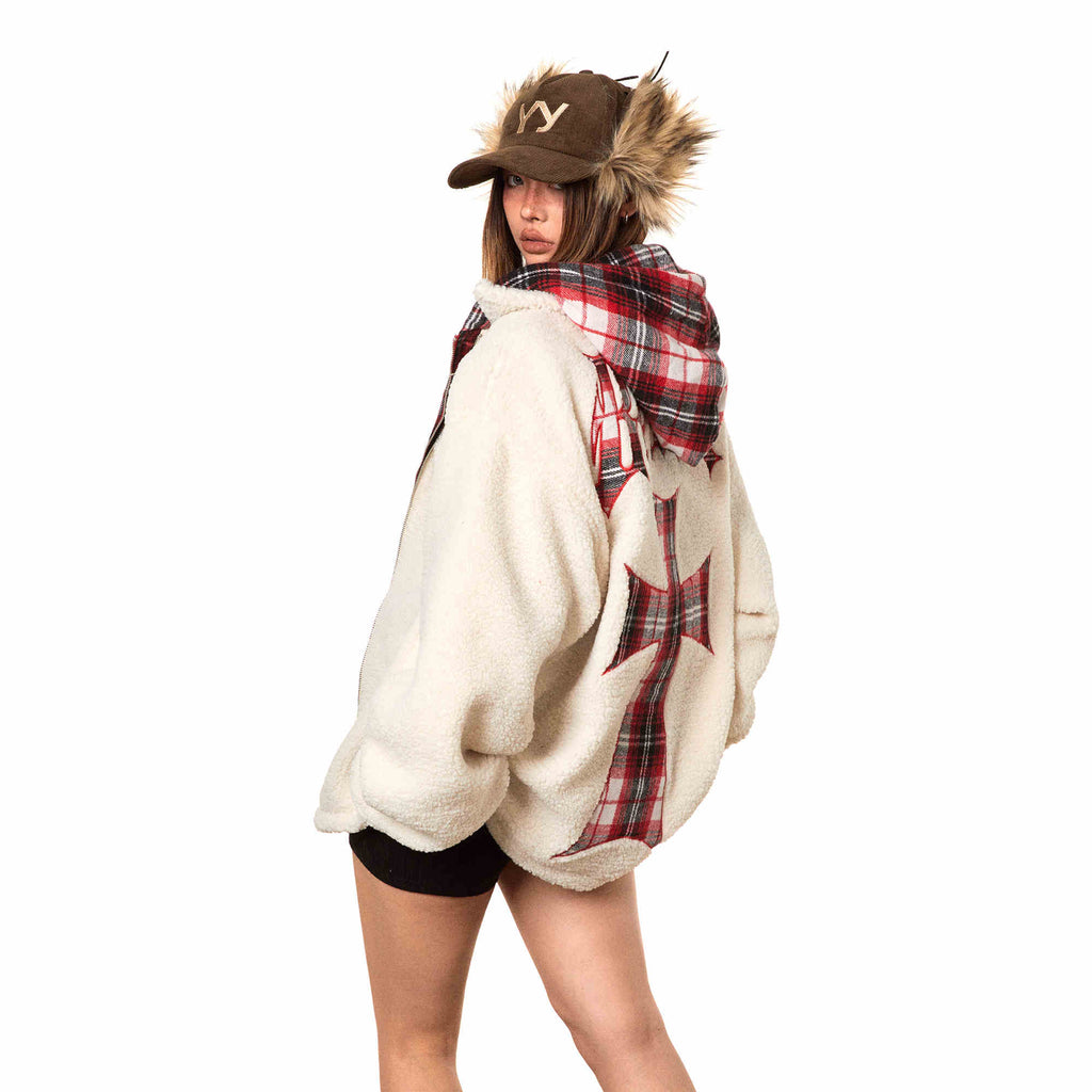 Retro Contrast-Color Hooded Cold-Proof Coat