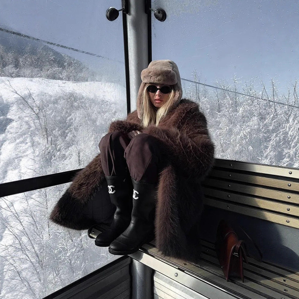 Soft Mid-Length Faux Fur Coat with Peter Pan Collar