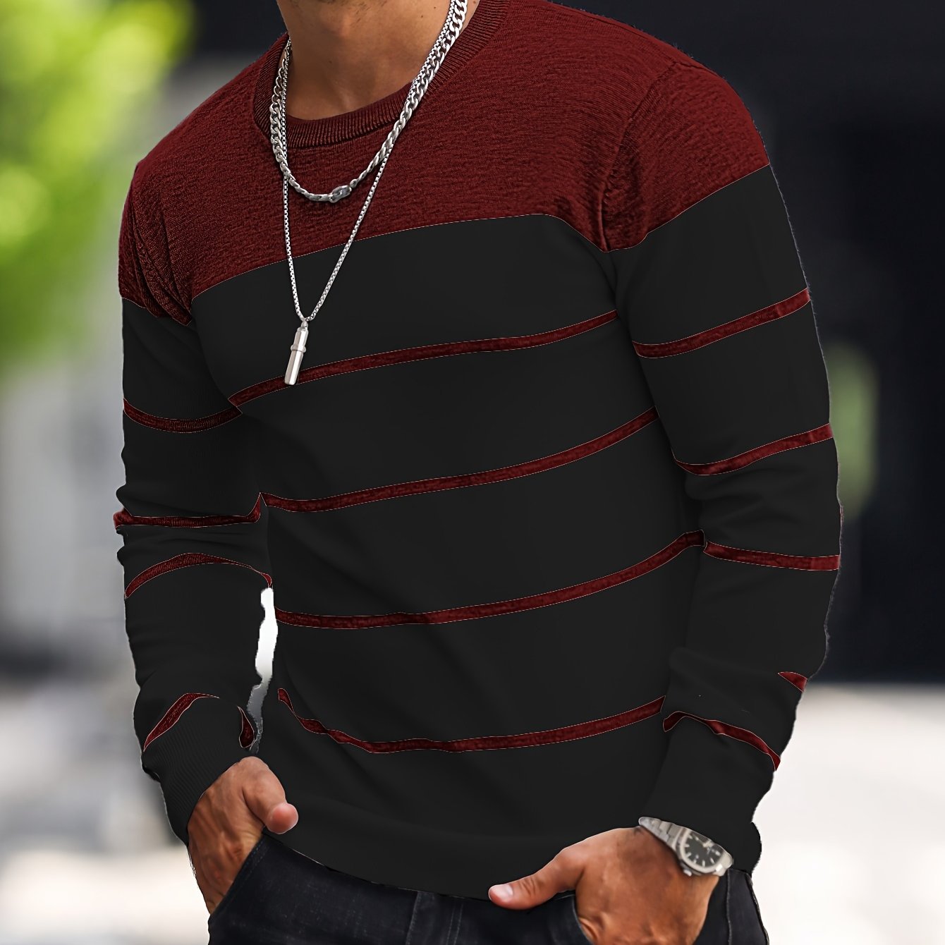 Men’s Knitted Crew-Neck Casual Sweatshirt
