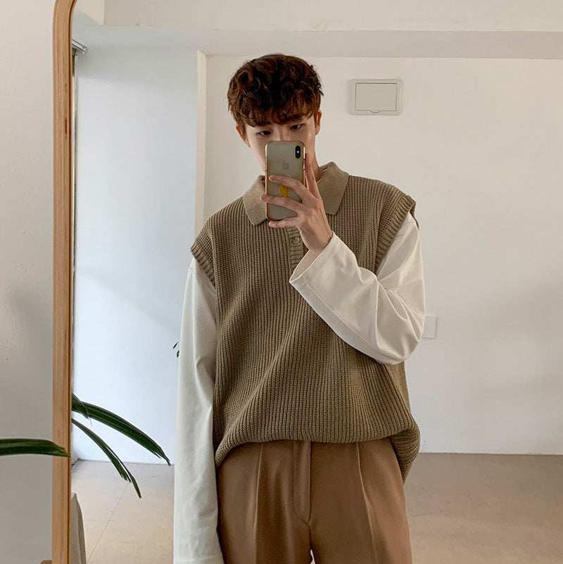 Loose-Fit V-Neck Knit Sweater Vest for Men