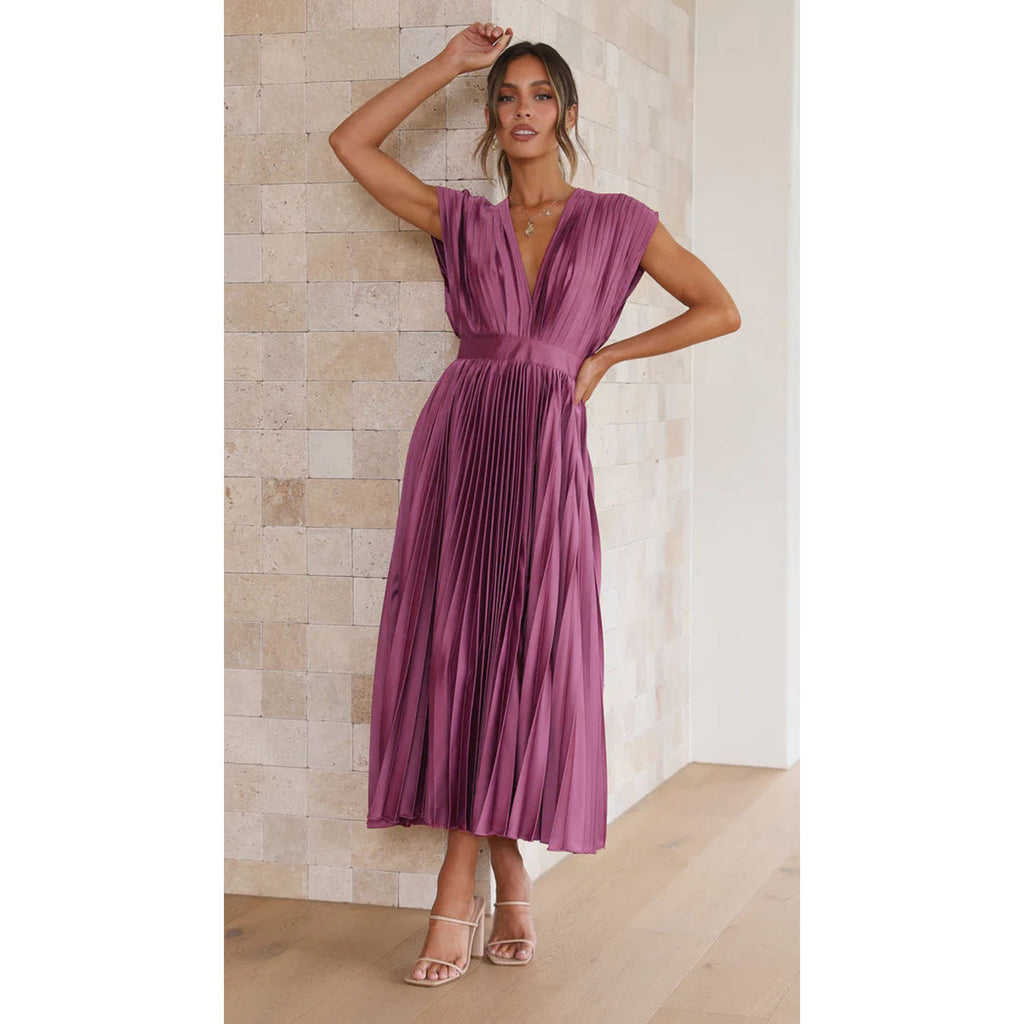 Summer V-Neck Pleated Dress