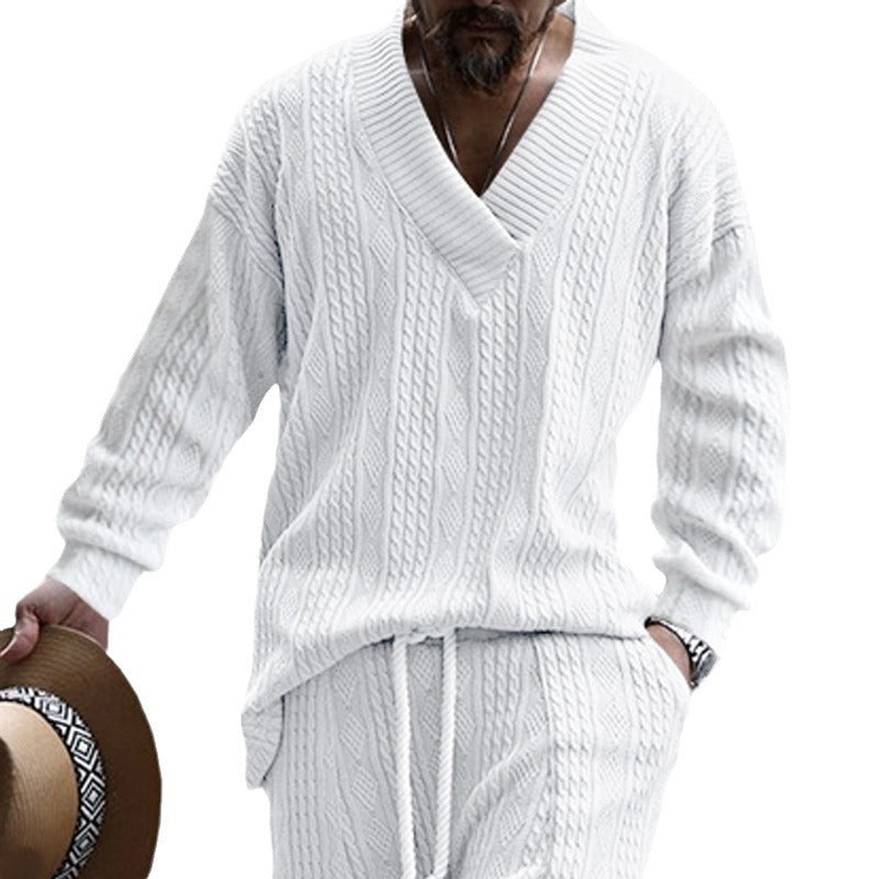 European & American Style Loose-Fit Jacquard V-Neck Knit Sweater for Men