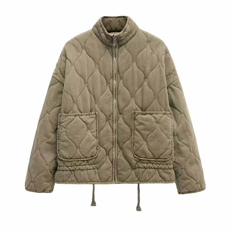 ZW Women’s Luxury Quilted High-Collar Cotton Jacket