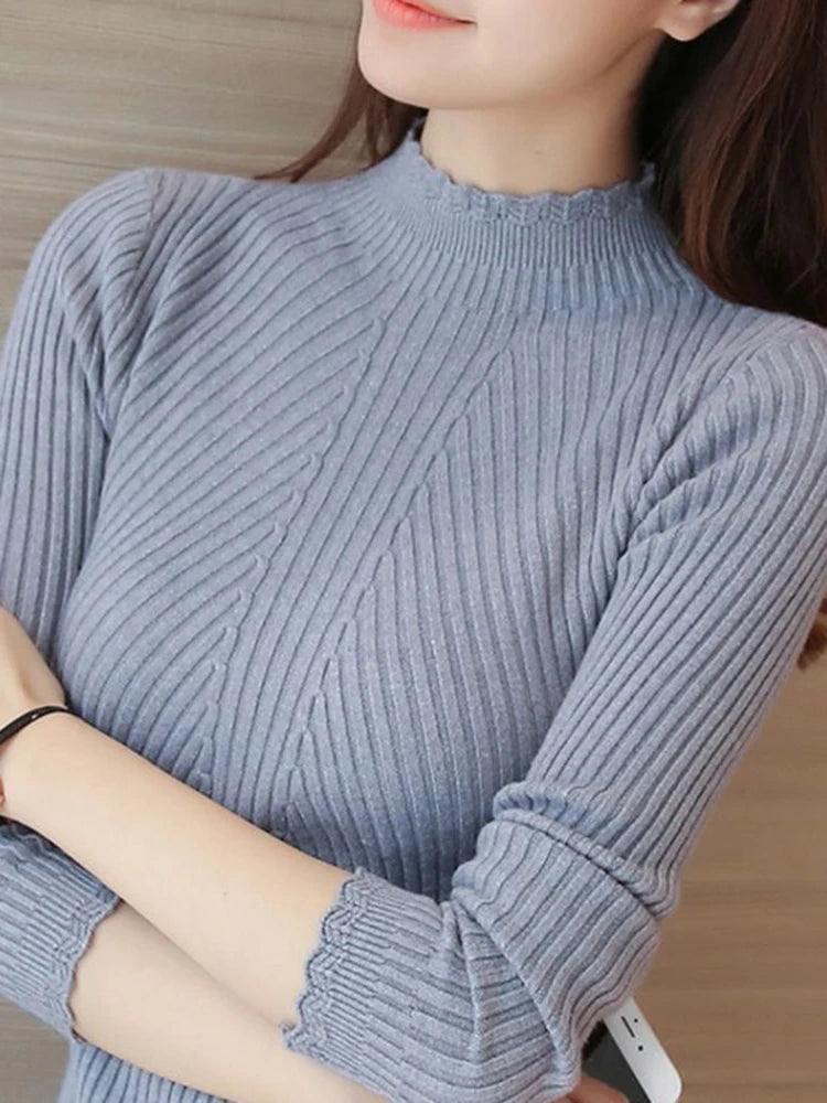 Mock Neck Ruffle Knit