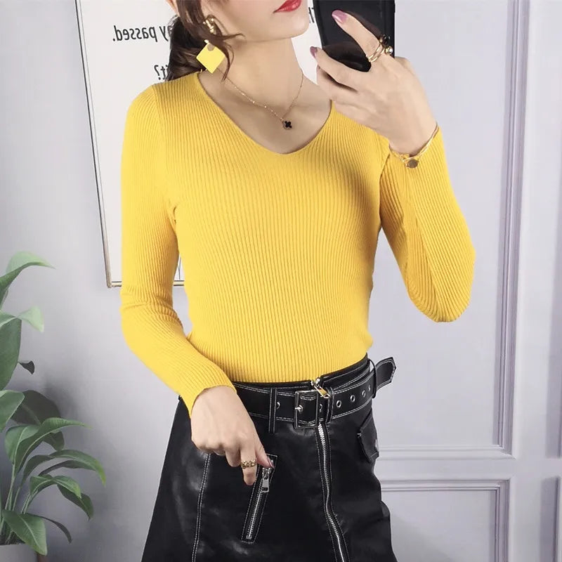 Luxury Rib-Knit V-Neck Sweater for Women