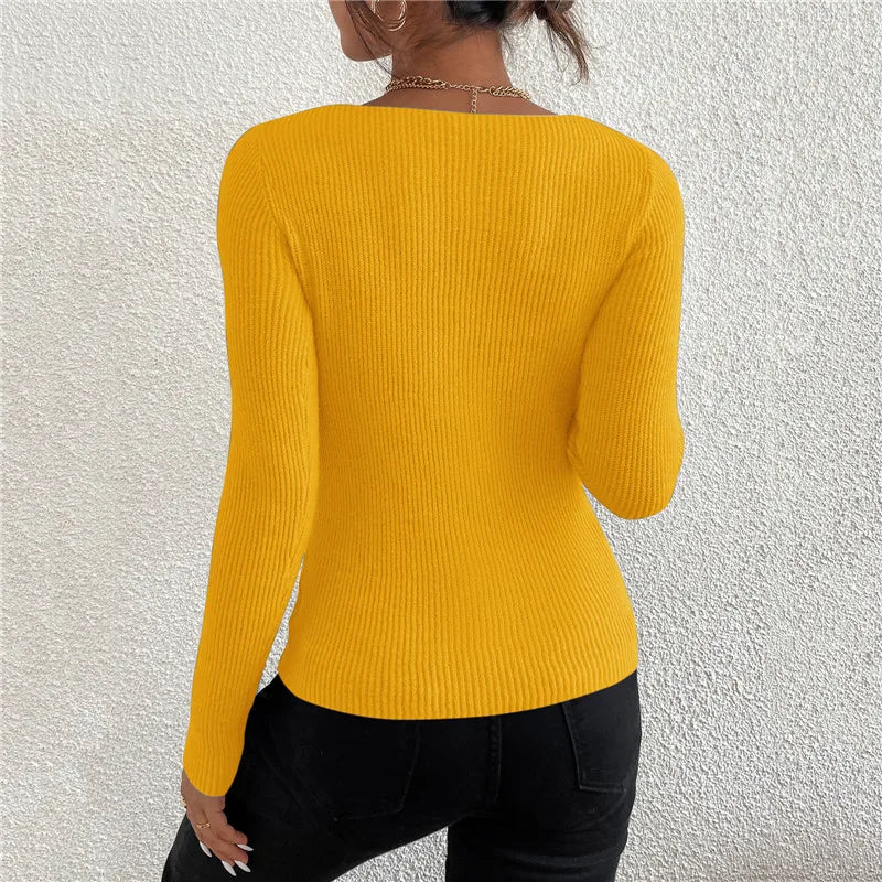Luxury Rib-Knit V-Neck Sweater for Women