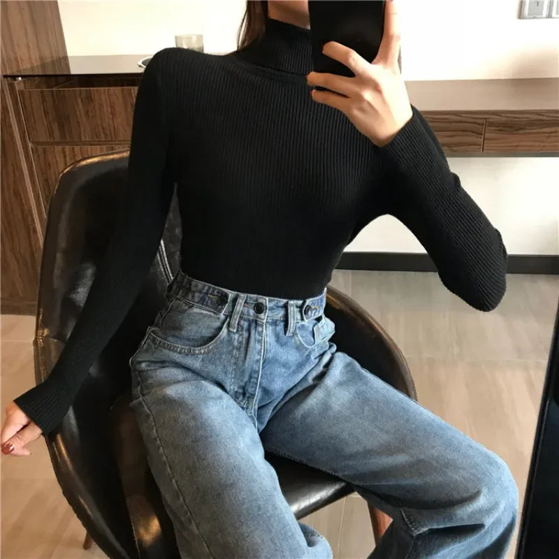 Autumn Winter Women’s Ribbed Knit Sweater
