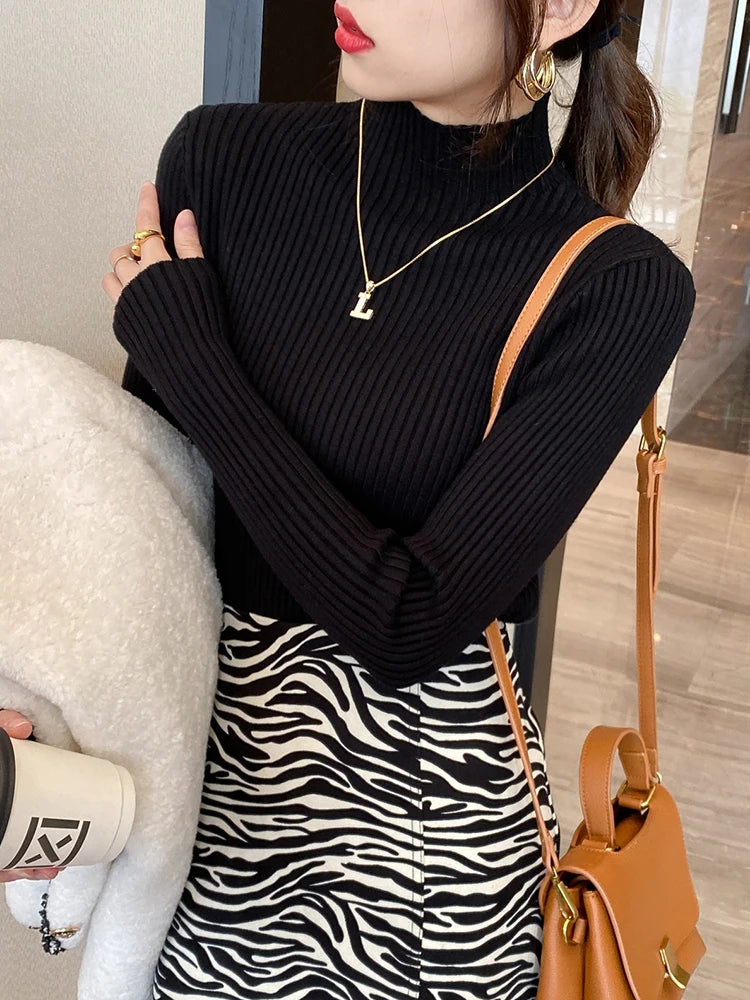 Elegant Solid Basic Knitted Turtleneck Sweater for Women