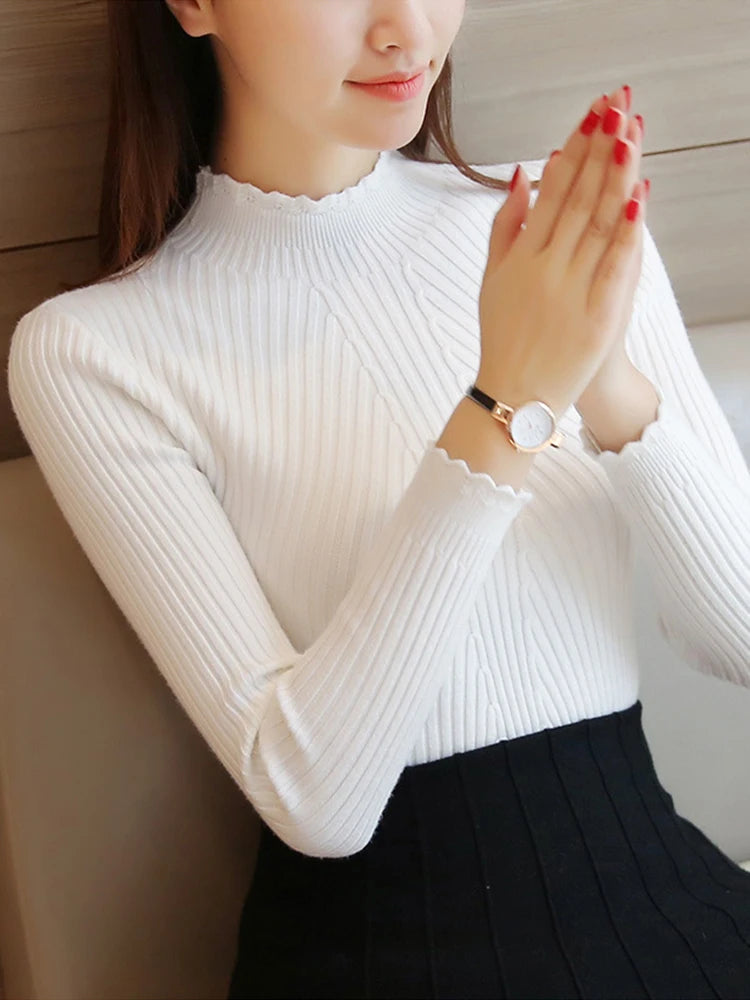 Mock Neck Ruffle Knit