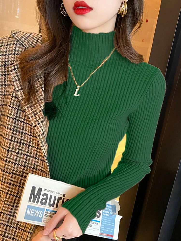 Elegant Solid Basic Knitted Turtleneck Sweater for Women